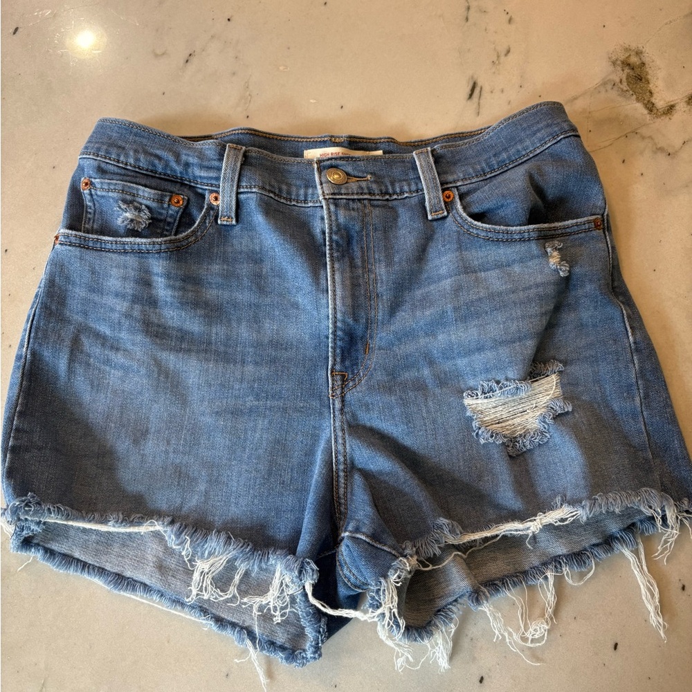 Levi's Blue Jean Shorts Distressed Frayed Hem